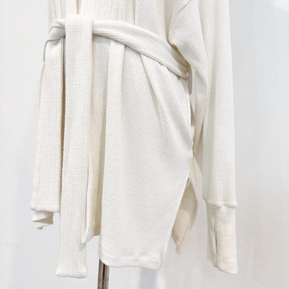 LNA Ribbed Wrap Tie Front Cardigan Duster Sweater Top Revolve Lounge Cream Small - Picture 3 of 8